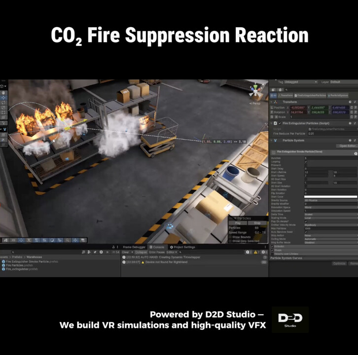 Warehouse electrical fire scene in VR